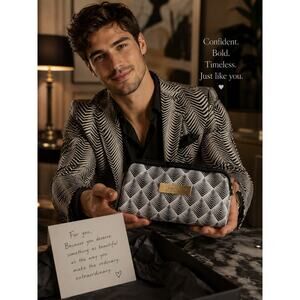 JuJuBe Black White Geometric Clutch Crossbody Cosmetic Bag Gold Tone